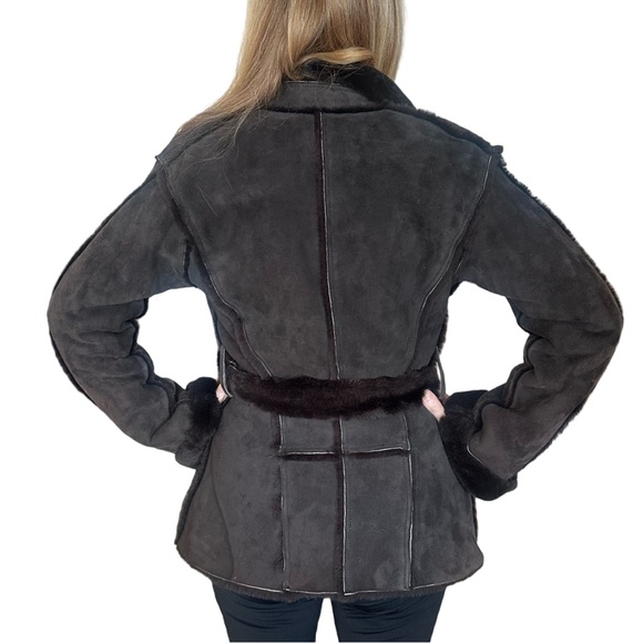CLAUDE MONTANA Brown Shearling Fur Trimmed Coat - Picture 5 of 5